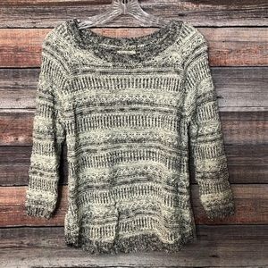 Lucky Brand Size Large Black Cream Marled 3/4 Sleeve Sweater